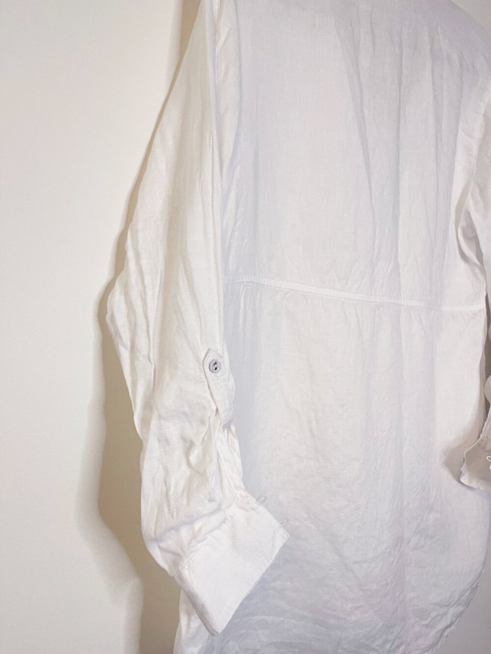 Sigrid Olsen 100% Linen White Popover Button Front Blouse Medium Resortwear - Picture 9 of 9